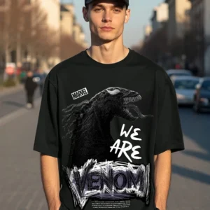 Men's Black Venom Graphic Printed Oversized T-shirt